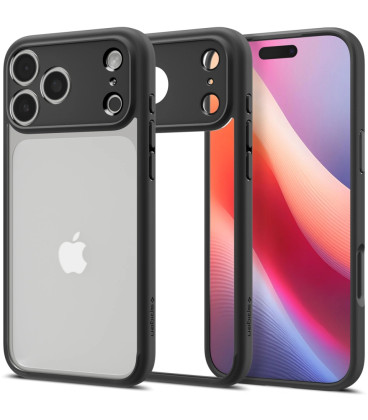 Matinis juodas / skaidrus dėklas Apple iPhone 17 Pro telefonui "Spigen Ultra Hybrid"