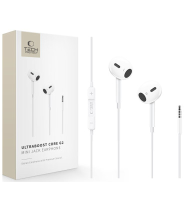 Baltos 3.5mm ausinės "Tech-Protect Ultraboost Mini Jack Earphone Core G2"