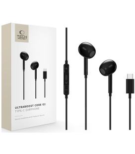 Juodos Type-C ausinės "Tech-Protect Ultraboost Earphone Core G2"