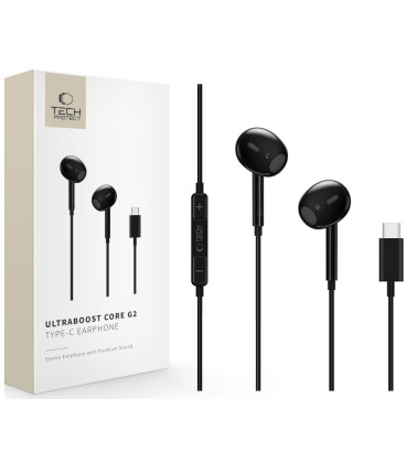 Juodos Type-C ausinės "Tech-Protect Ultraboost Earphone Core G2"