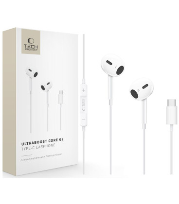 Baltos Type-C ausinės "Tech-Protect Ultraboost Earphone Core G2"
