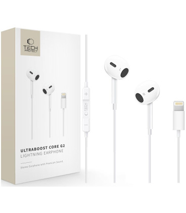 Baltos Lightning ausinės "Tech-Protect Ultraboost Earphone Core G2"