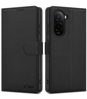 Juodas atverčiamas dėklas Xiaomi Poco M7 telefonui "Tech-Protect Wallet"