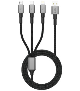 Pilkas laidas USB - (Lightning + Type-C + MicroUSB) 3A 120cm "Tech-Protect Ultraboost DNA 3in1"