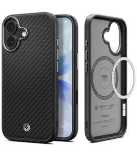 Juodas dėklas Apple iPhone 17 telefonui "Spigen Enzo Aramid T Mag Magsafe"