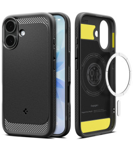 Matinis juodas dėklas Apple iPhone 17 telefonui "Spigen Rugged Armor Mag Magsafe"