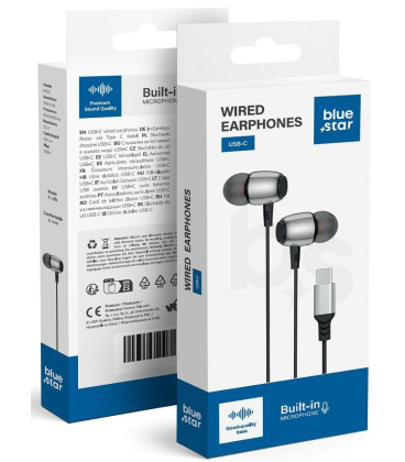 Juodos USB-C stereo ausinės su mikrofonu (DAC) "Blue Star M09C"