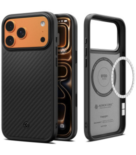Juodas dėklas Apple iPhone 17 Pro Max / 18 Pro Max telefonui "Spigen Enzo Aramid T Mag Magsafe"