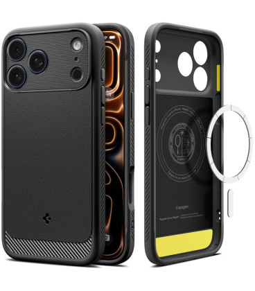Matinis juodas dėklas Apple iPhone 17 Pro Max telefonui "Spigen Rugged Armor Mag Magsafe"
