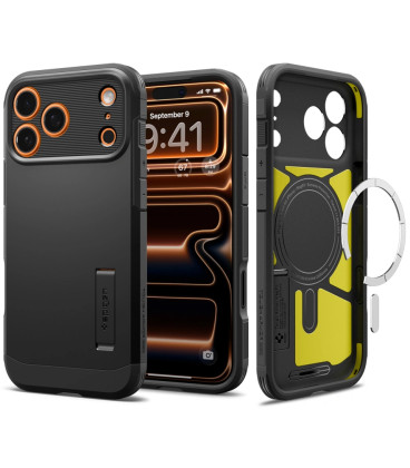 Juodas dėklas Apple iPhone 17 Pro Max telefonui "Spigen Tough Armor T MAG Magsafe"