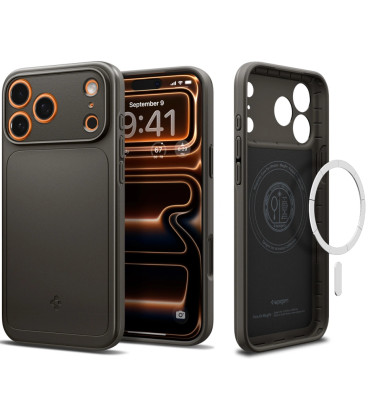 Pilkas (Gunmetal) dėklas Apple iPhone 17 Pro Max telefonui "Spigen Thin Fit MAG Magsafe"