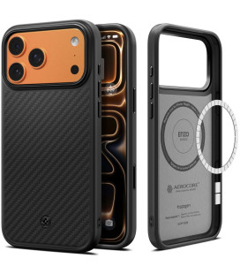 Juodas dėklas Apple iPhone 17 Pro telefonui "Spigen Enzo Aramid T Mag Magsafe"