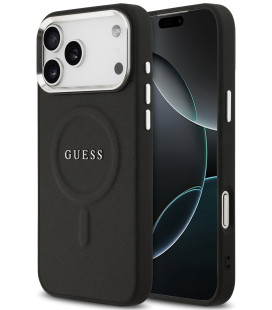 Juodas dėklas Apple iPhone 17 Pro Max telefonui "Guess PU Saffiano MagSafe Case"