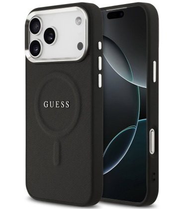 Juodas dėklas Apple iPhone 17 Pro Max telefonui "Guess PU Saffiano MagSafe Case"