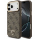 Rudas dėklas Apple iPhone 17 Pro Max telefonui "Guess PU Leather 4G Strass Triangle Logo Gold Frame MagSafe Case"