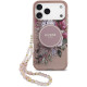 Rožinis dėklas Apple iPhone 17 Pro Max telefonui "Guess IML Flowers Strap MagSafe Case"