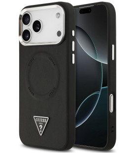 Juodas dėklas Apple iPhone 17 Pro Max telefonui "Guess PU Leather Triangle Logo MagSafe Case"