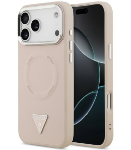 Rožinis dėklas Apple iPhone 17 Pro Max telefonui "Guess PU Leather Triangle Logo MagSafe Case"