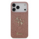 Rožinis dėklas Apple iPhone 17 Pro Max telefonui "Guess PU Fixed Glitter 4G Metal Logo Case"