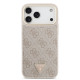 Rožinis dėklas Apple iPhone 17 Pro Max telefonui "Guess PU Leather 4G Strass Triangle Logo Gold Frame MagSafe Case"