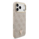Rožinis dėklas Apple iPhone 17 Pro Max telefonui "Guess PU Leather 4G Strass Triangle Logo Gold Frame MagSafe Case"