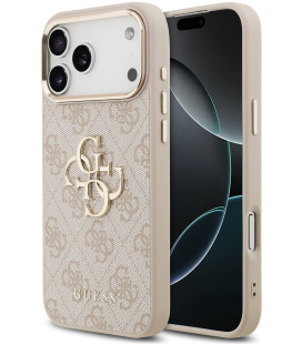 Rožinis dėklas Apple iPhone 17 Pro Max telefonui "Guess PU Leather 4G Metal Logo Gold Frame Case"