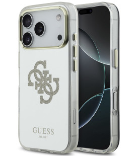 Auksinės spalvos dėklas Apple iPhone 17 Pro telefonui "Guess PC/TPU Mirror 4G Glitter Logo MagSafe Case"
