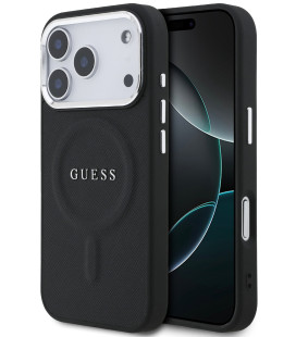 Juodas dėklas Apple iPhone 17 Pro telefonui "Guess PU Saffiano MagSafe Case"