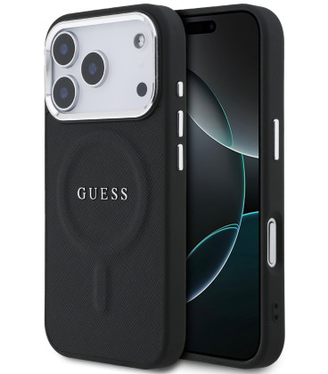 Juodas dėklas Apple iPhone 17 Pro telefonui "Guess PU Saffiano MagSafe Case"