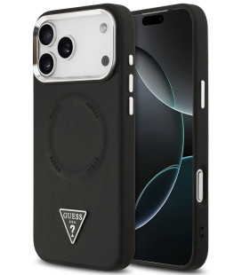 Juodas dėklas Apple iPhone 17 Pro telefonui "Guess PU Leather Triangle Logo MagSafe Case"