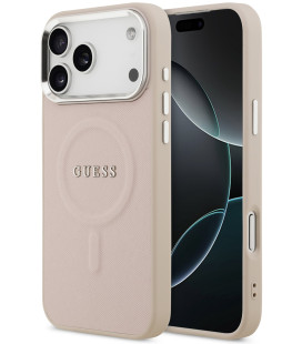 Rožinis dėklas Apple iPhone 17 Pro telefonui "Guess PU Saffiano MagSafe Case"