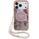 Rožinis dėklas Apple iPhone 17 Pro telefonui "Guess IML Flowers Strap MagSafe Case"