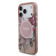 Rožinis dėklas Apple iPhone 17 Pro telefonui "Guess IML Flowers Strap MagSafe Case"
