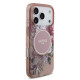 Rožinis dėklas Apple iPhone 17 Pro telefonui "Guess IML Flowers Strap MagSafe Case"