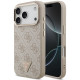 Rožinis dėklas Apple iPhone 17 Pro telefonui "Guess PU Leather 4G Strass Triangle Logo Gold Frame MagSafe Case"