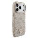 Rožinis dėklas Apple iPhone 17 Pro telefonui "Guess PU Leather 4G Strass Triangle Logo Gold Frame MagSafe Case"