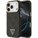 Juodas dėklas Apple iPhone 17 Pro telefonui "Guess PU Leather 4G Strass Triangle Logo Gold Frame MagSafe Case"