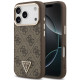 Rudas dėklas Apple iPhone 17 Pro telefonui "Guess PU Leather 4G Strass Triangle Logo Gold Frame MagSafe Case"