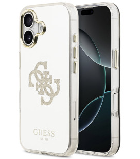 Auksinės spalvos dėklas Apple iPhone 17 telefonui "Guess PC/TPU Mirror 4G Glitter Logo MagSafe Case"