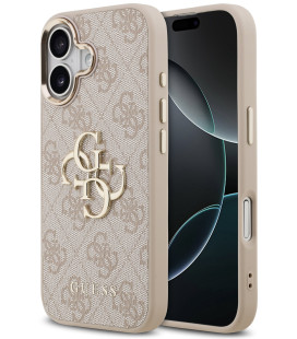 Rožinis dėklas Apple iPhone 17 telefonui "Guess PU Leather 4G Metal Logo Gold Frame Case"