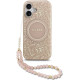 Rožinis dėklas Apple iPhone 17 telefonui "Guess IML Flowers Allover Strap MagSafe Case"