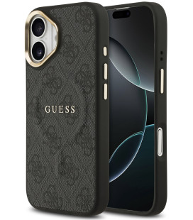 Juodas dėklas Apple iPhone 17 telefonui "Guess PU Leather 4G Gold Frame MagSafe Case"