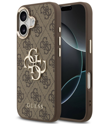 Rudas dėklas Apple iPhone 17 telefonui "Guess PU Leather 4G Metal Logo Gold Frame Case"