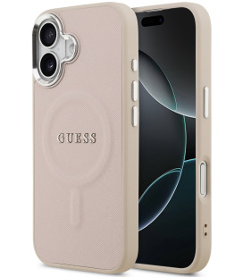 Rožinis dėklas Apple iPhone 17 telefonui "Guess PU Saffiano MagSafe Case"