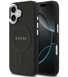 Juodas dėklas Apple iPhone 17 telefonui "Guess PU Saffiano MagSafe Case"