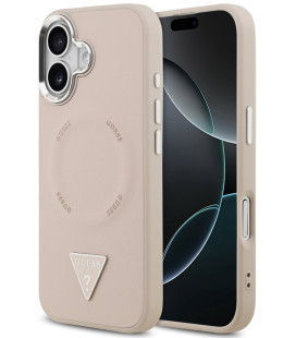 Rožinis dėklas Apple iPhone 17 telefonui "Guess PU Leather Triangle Logo MagSafe Case"