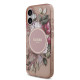 Rozinis dėklas Apple iPhone 17 telefonui "Guess IML Flowers Strap MagSafe Case"