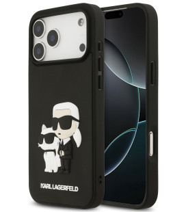 Juodas dėklas Apple iPhone 17 Pro Max telefonui "Karl Lagerfeld 3D Rubber Karl and Choupette Case"