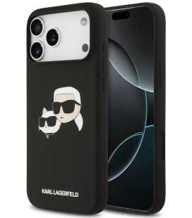 Juodas dėklas Apple iPhone 17 Pro Max telefonui "Karl Lagerfeld Liquid Silicone Double Heads MagSafe Case"