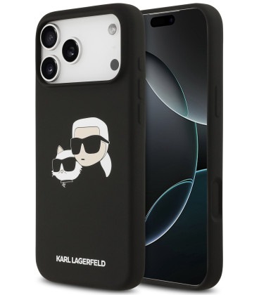 Juodas dėklas Apple iPhone 17 Pro Max telefonui "Karl Lagerfeld Liquid Silicone Double Heads MagSafe Case"